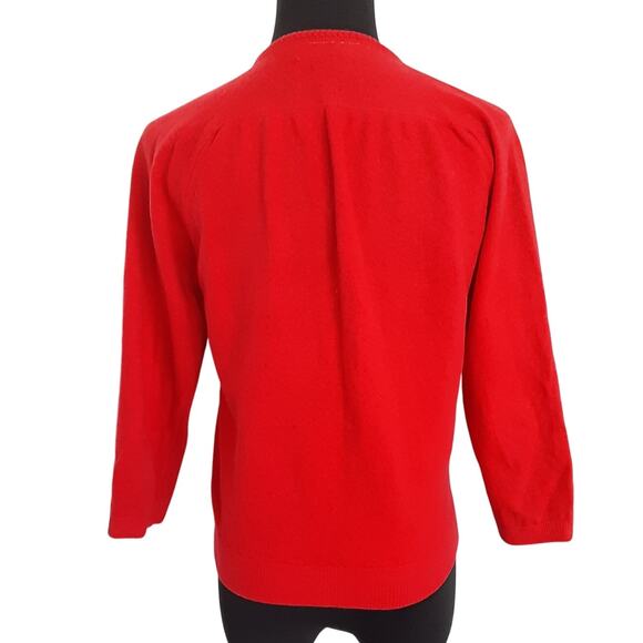 Vintage 1950s Cardigan Sweater Wool Blend Cherry Red Pearl Button Rockabilly - Picture 2 of 15
